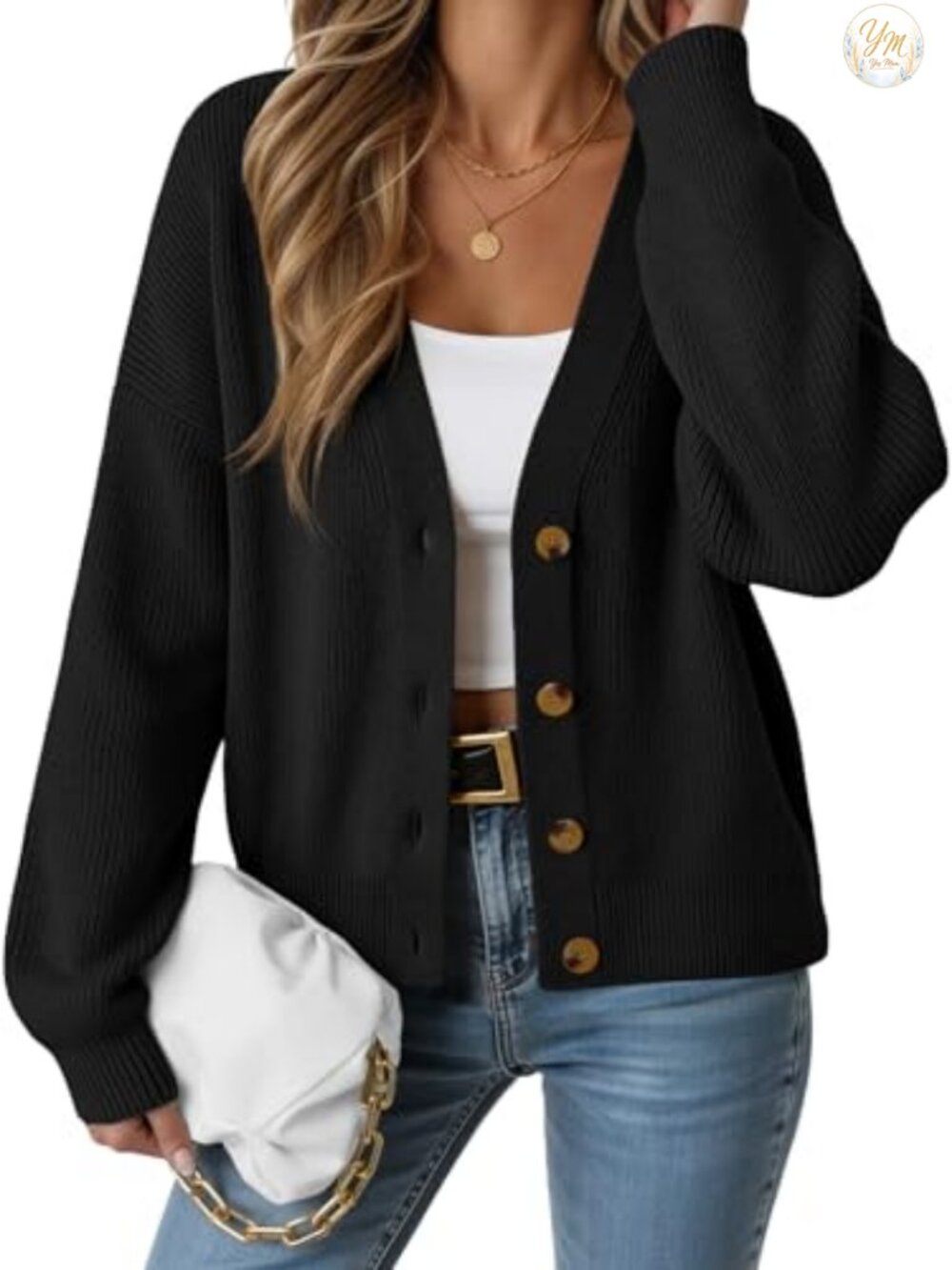 Oversized Knit Cardigan Sweater Women Open Front Long Sleeve Button Down
